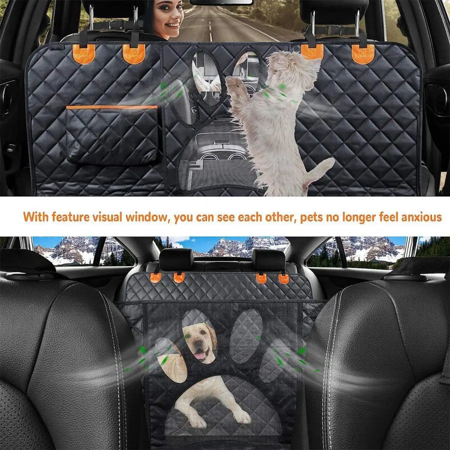 100% Waterproof Dog Car Seat Cover Hammock - Back Seat Protector with Mesh Window & Side Zipper