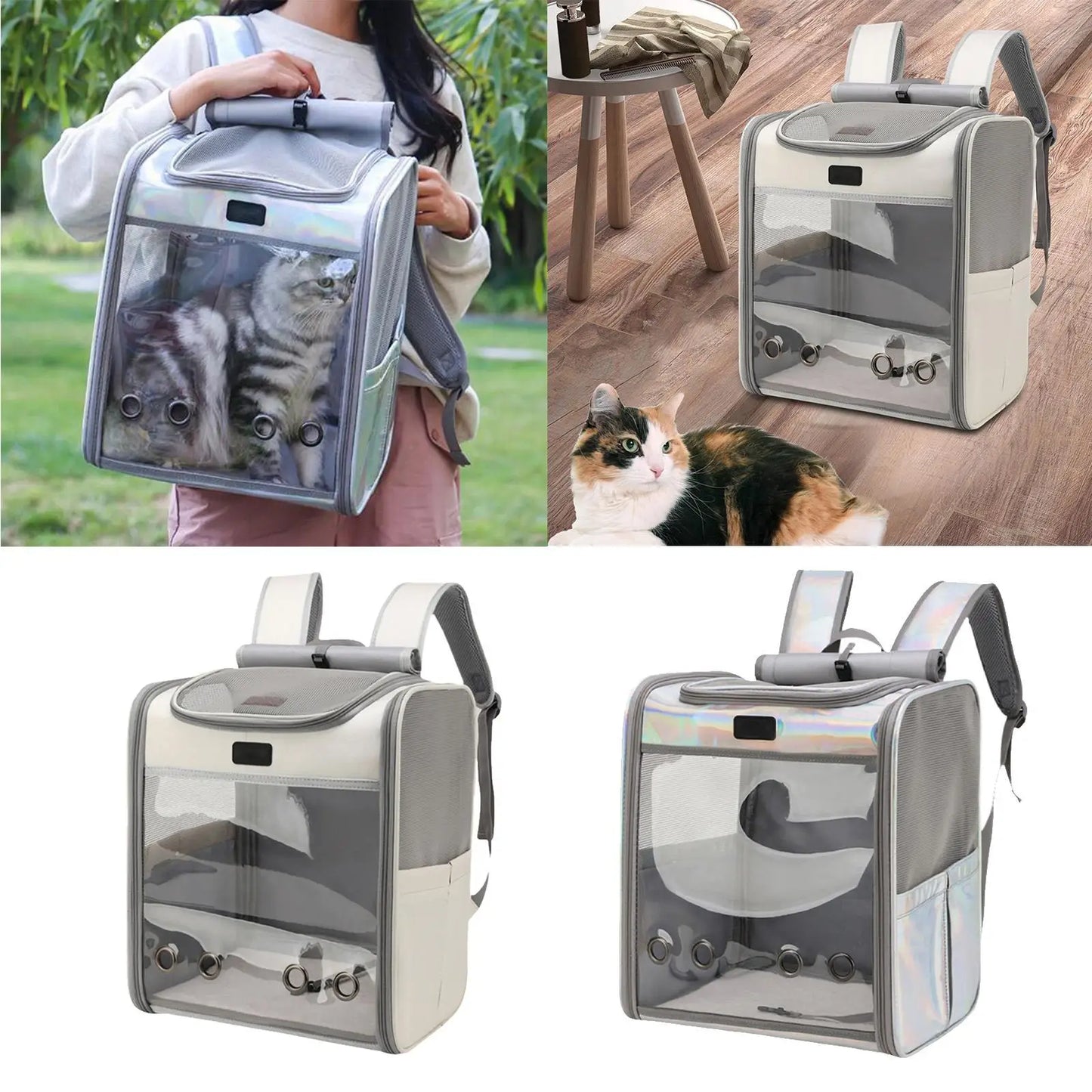 Portable Pet Carrier Backpack, Transparent, Breathable, Cat, Dog.