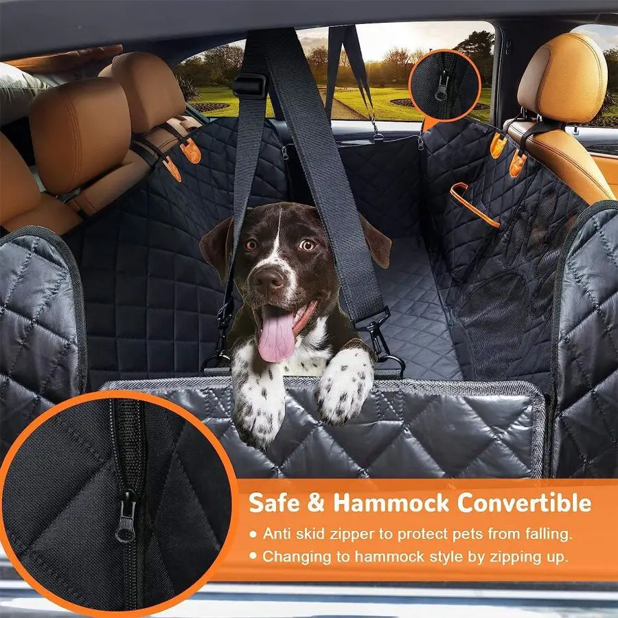 100% Waterproof Dog Car Seat Cover Hammock - Back Seat Protector with Mesh Window & Side Zipper